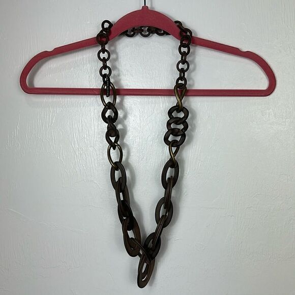 Brown Wood Chain Statement Necklace Jewelry Boho - Picture 1 of 4